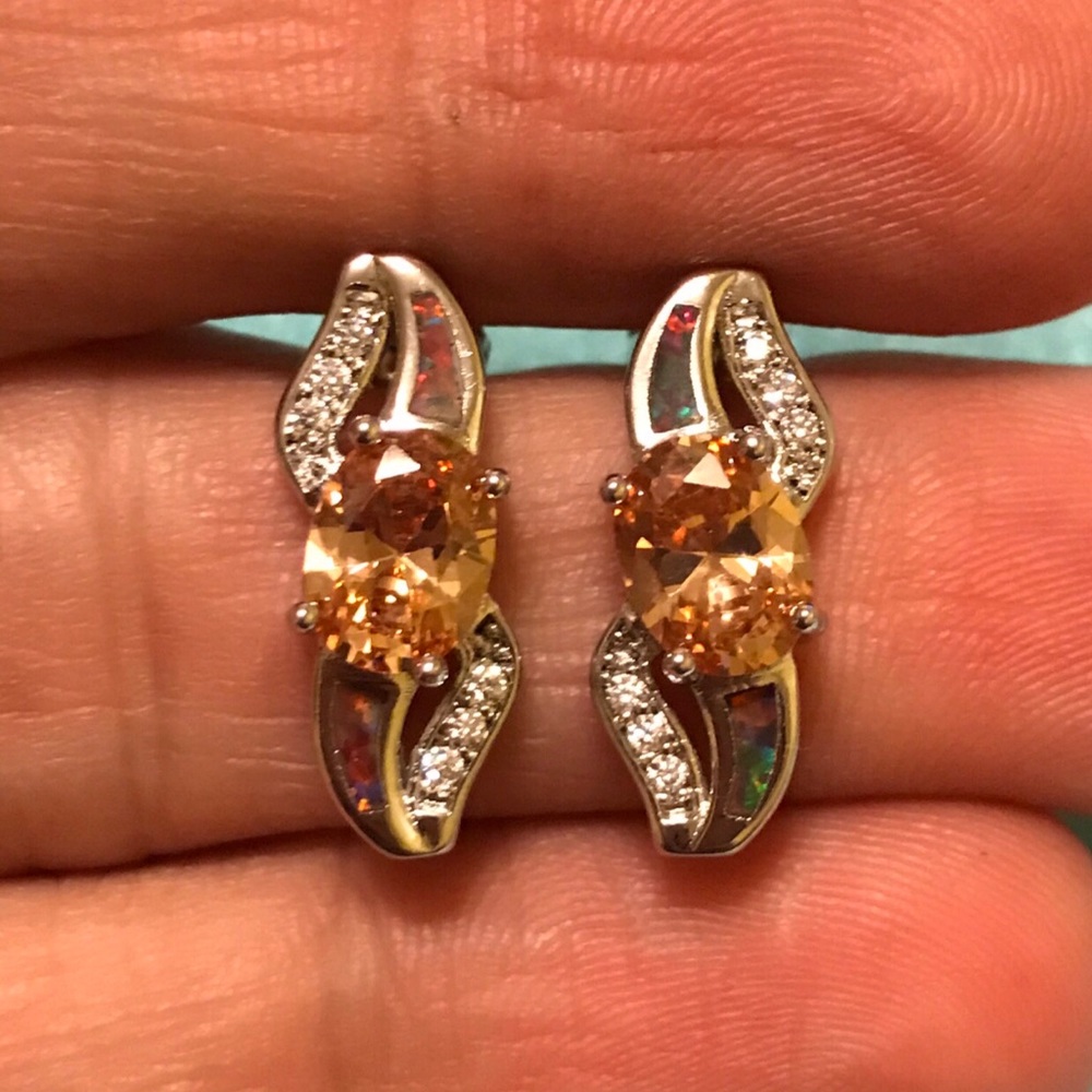 Orange Fire Opal Stud Earrings - image 1